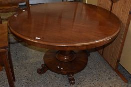 A William IV or early Victorian mahogany centre or dining table, the circular top over an