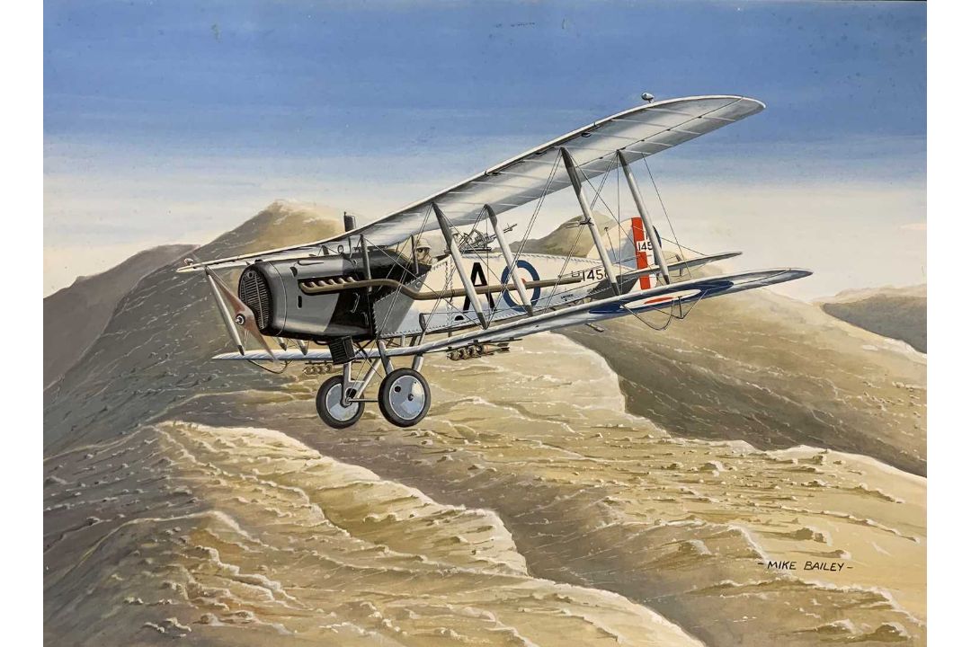 Mike Bailey (British, 20th century), 'Bristol Fighter', gouache on watercolour board, signed,