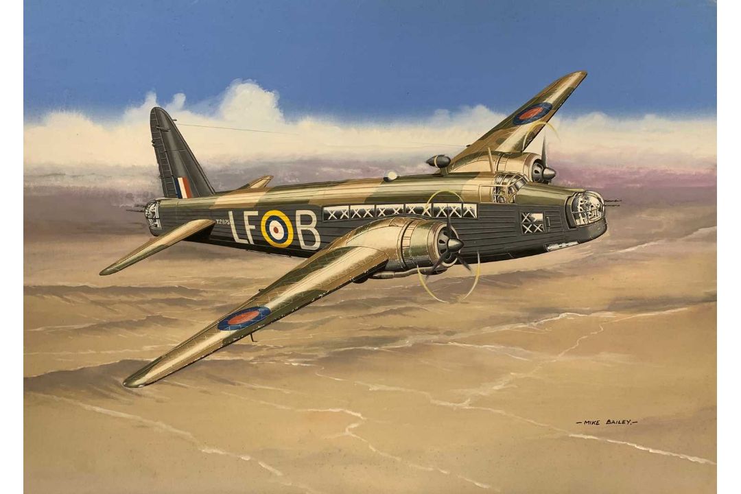 Mike Bailey (British, 20th century), 'Vickers Wellington RAF', acrylic on watercolour board, signed, - Image 1 of 2