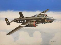 Mike Bailey (20th century), 'North American Mitchell USAAF', acrylic on watercolour board, signed,
