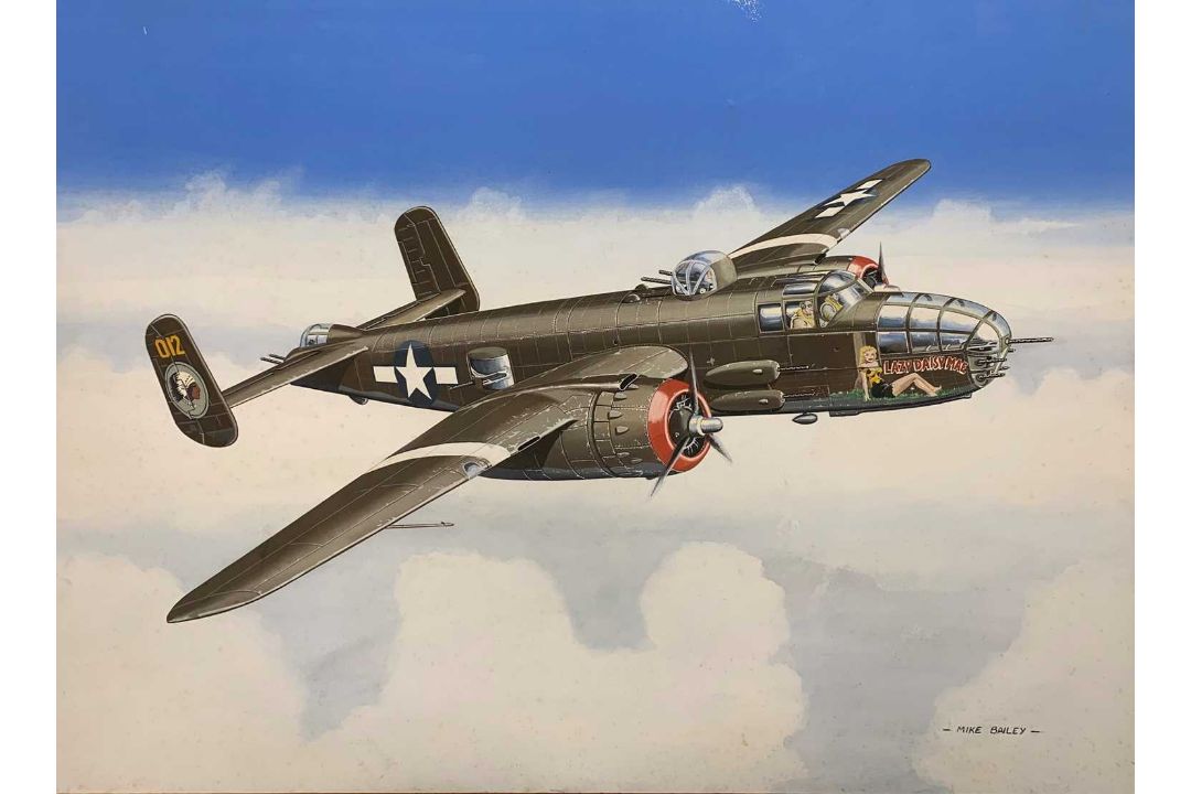 Mike Bailey (20th century), 'North American Mitchell USAAF', acrylic on watercolour board, signed,