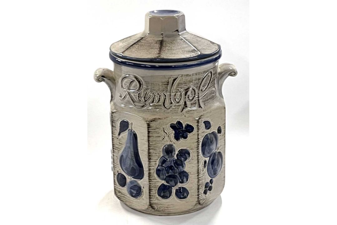 A West German Scheurich large jar and conver, the grey ground with blue floral design in relief, - Image 2 of 6