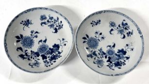 Two 18th Century Chinese porcelain dishes with blue and white designs, 16cm diameter