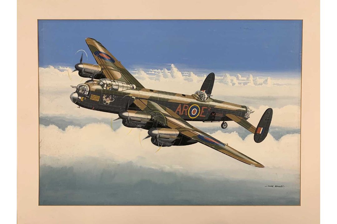 Mike Bailey (British, 20th century), 'Avro Lancaster BIII', gouache on watercolour board, signed,