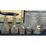 Quantity of 19th Century decanters, some hobnail cut, three ring neck examples and further