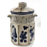 A West German Scheurich large jar and conver, the grey ground with blue floral design in relief,