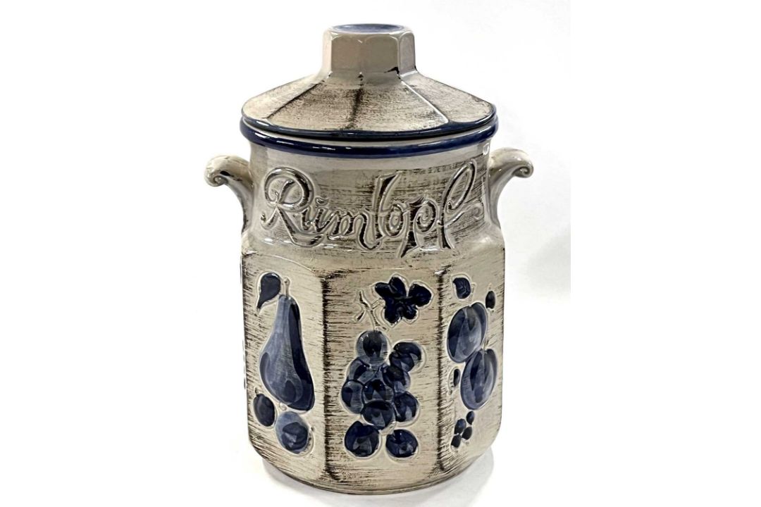 A West German Scheurich large jar and conver, the grey ground with blue floral design in relief, - Image 1 of 6