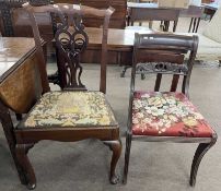 A Georgian mahogany bar back sabre leg dining chair together with a further cabriole leg example (