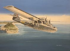 Mike Bailey (British, 20th century), 'Consolidated Catalina Flying Boat of No 202 Squadron', gouache