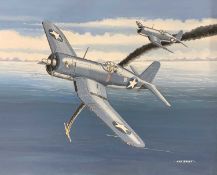 Mike Bailey (British, 20th century), 'Vought F4U Corsair US Navy Formation 'Battle Scene', acrylic