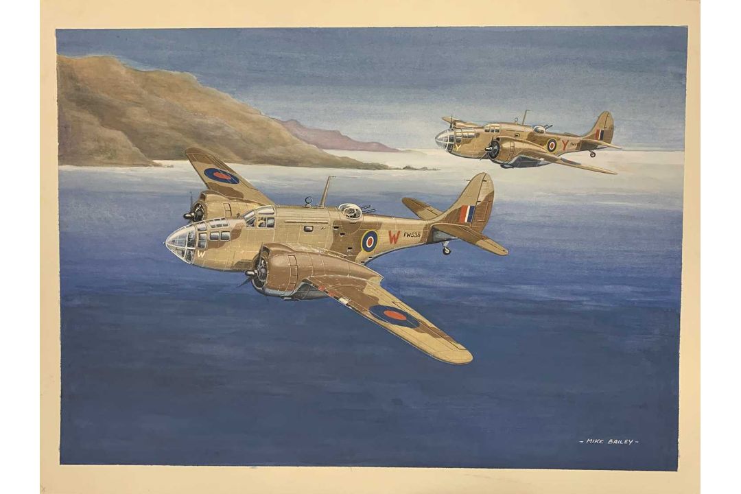 Mike Bailey (20th century), 'Martin Baltimore RAF Formation', gouache on watercolour card,