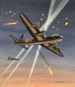 Mike Bailey (British, 20th century), 'Short Stirling RAF Searchlight Scene', gouache on