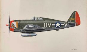 Mike Bailey (British, 20th century), 'Republic P47 Thunderbolt USAAF 'Little Chief', gouache on