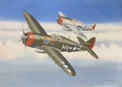 Mike Bailey (British, 20th century), 'Republic P47 Thunderbolt USAAF Formation 'Silver Lady' & '