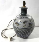 A large Studio Pottery lamp base also with a monogram probably for Andrew Hague