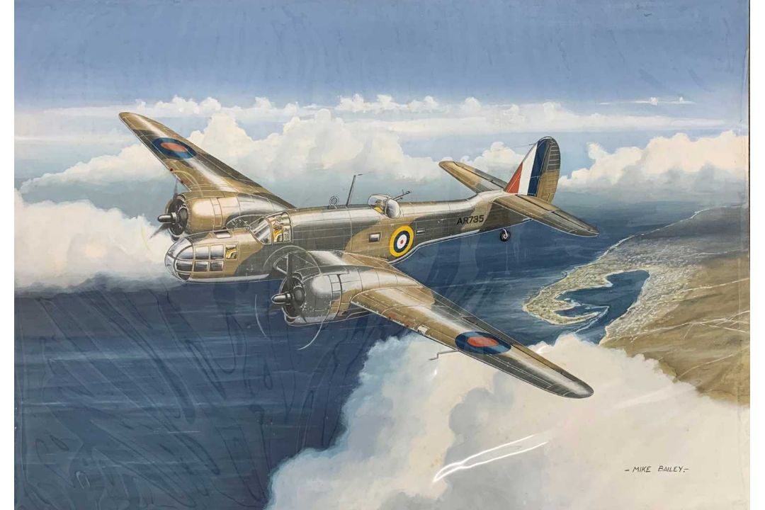 Mike Bailey (British, 20th century), 'Martin Maryland RAF', gouache on watercolour board, signed,