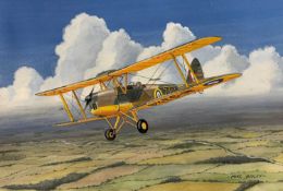 Mike Bailey (British, 20th century), 'Tiger Moth', acrylic on watercolour card, signed, 58x41cm,