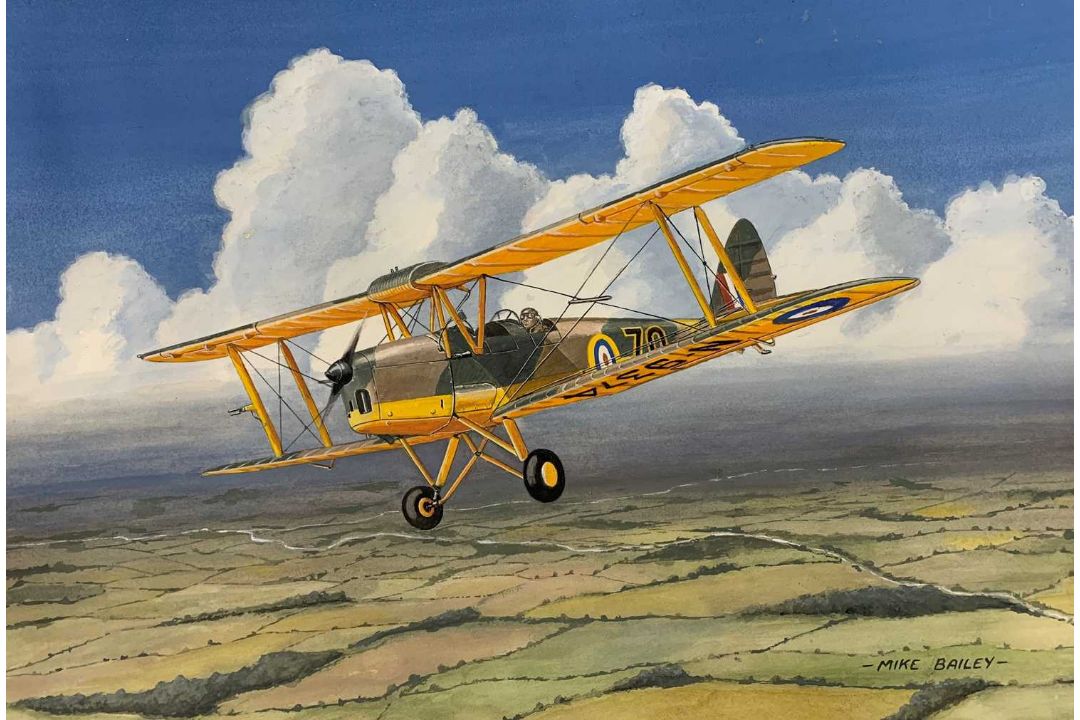 Mike Bailey (British, 20th century), 'Tiger Moth', acrylic on watercolour card, signed, 58x41cm,