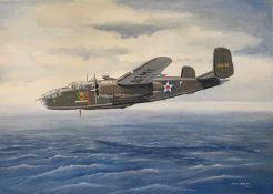 Mike Bailey (British, 20th century), 'North American Mitchell USAAC 'Ruptured Duck', gouache on