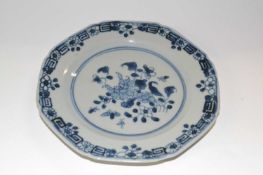 A small 18th Century Chinese porcelain octagonal shaped dish
