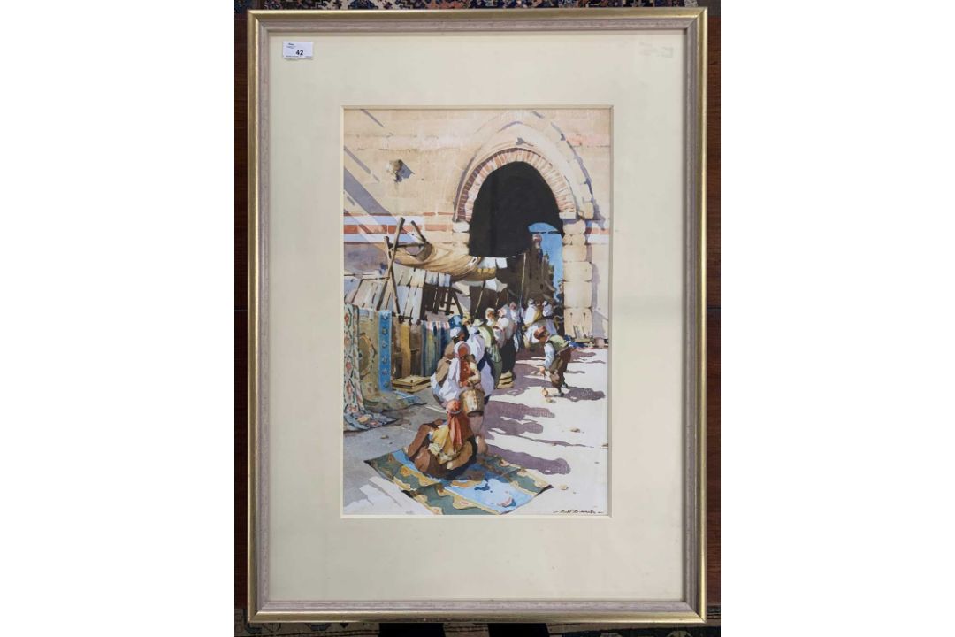 Bernard Mcdonald (b.1944), Street Seller in Morocco, watercolour, signed, 13.5x13.25 ins, framed and