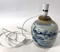 A Chinese porcelain lamp, the body with blue and white design