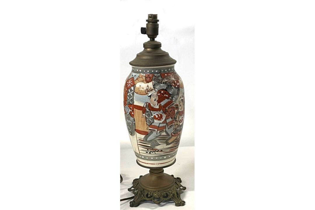 A Chinese crackle ware type vase converted into a lamp, vase 32cm high - Image 1 of 4