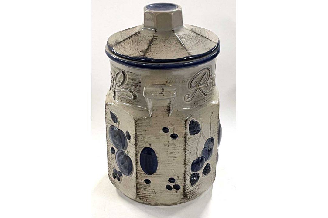 A West German Scheurich large jar and conver, the grey ground with blue floral design in relief, - Image 3 of 6