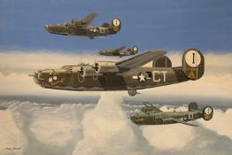 Mike Bailey (British, 20th century), 'Consolidated B24 Liberator USAAF Formation 'Natural 2' 448th