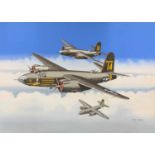 Mike Bailey (British, 20th century), 'Martin Marauder USAAF Formation 'Miss Manchester', gouache