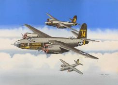 Mike Bailey (British, 20th century), 'Martin Marauder USAAF Formation 'Miss Manchester', gouache