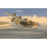 Mike Bailey (British, 20th century), 'Short Sunderland RAF', acrylic on watercolour board, signed,