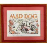 Paul Sample (1947-2026), 'Mad Dog' original ink and watercolour sketch of 'Kickstart', the