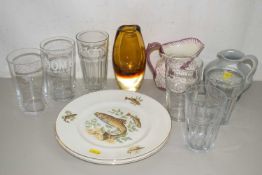 A Wedgwood pink lustre ware jug together with a quantity of assorted glass ware and ceramics