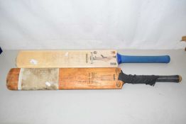 A Nasa Hussain 1999 cricket bat with signatures and another cricket bat (2)