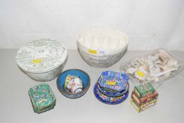 Assorted ceramics, pie moulds, pipes, cake decorations and enamelled boxes etc