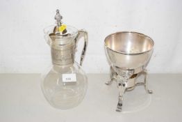 White metal mounted decanter and small burner with stand