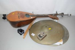 Pair of cymbals, a lute, music stand, drumsticks etc