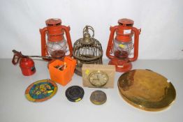 Two oil lanterns, dinner gong, clock etc
