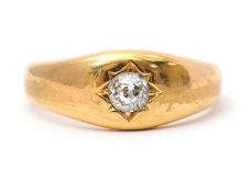 A diamond ring, with gypsy set old mine cut diamond, estimated approx. 0.32cts, with tapering