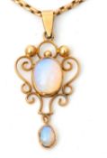 A 15ct opal pendant and 9ct necklace, the pendant set with central oval opal cabochon within an open
