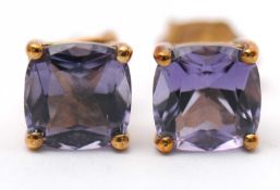 A pair of 9ct iolite earstuds, 6.5 x 6.5mm, backs stamped 375, 1.4g