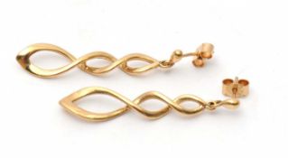 A pair of 9ct earrings, the tapering two strand twisted drops with posts stamped 375, 40mm long, 3.