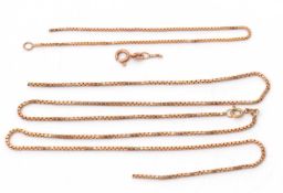 A 9ct box chain, with tag hallmarked Birmingham 1980 and clasp stamped 9K; and a 9ct bracelet with