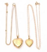 Two 9ct heart necklaces: the first a 9ct heart shape locket, hallmarked Birmingham 1987, 16mm