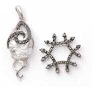 Two 9ct pendants: to include a white stone and black diamond pendant, with tapered bale stamped