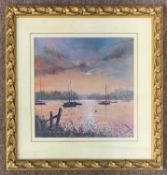 Joe Crowfoot (1946-2017), 'Mooring at Oulton', oil on board, signed, 23x23cm, framed and glazed