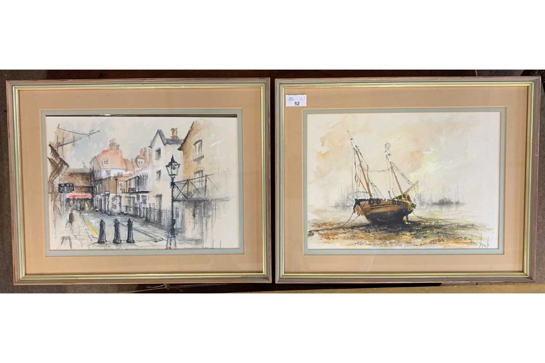 Ben Maile (Cornish, 1922-2017), "Hampstead Village" and "Dry Moorings", pencil, watercolour and - Image 1 of 2
