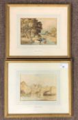 John Parlour (British, 20th century), Pair of watercolours: country scene with wading cattle,