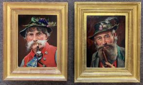 Attributed to Werner Dorfl (German, 20th century), Pair of half bust portraits of pipe smoking